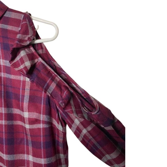 NWT  Francescas Blue Rain Cold Shoulder Soft Top With Ruffles Size Small - Picture 3 of 7